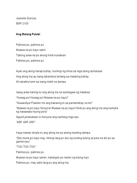 ang batang pulubi script|(DOC) PULUBI (MONOLOGO .